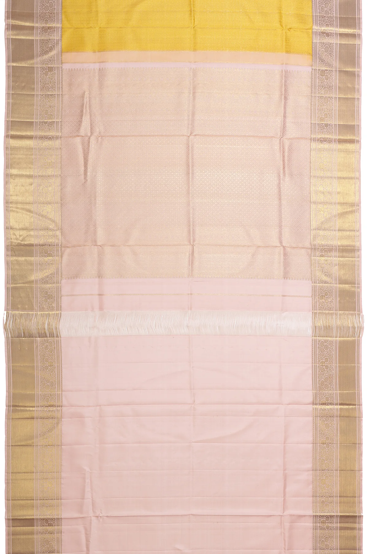 Yellow Kanchipuram Silk Saree with Onion Pink Zari Pallu - Image 5