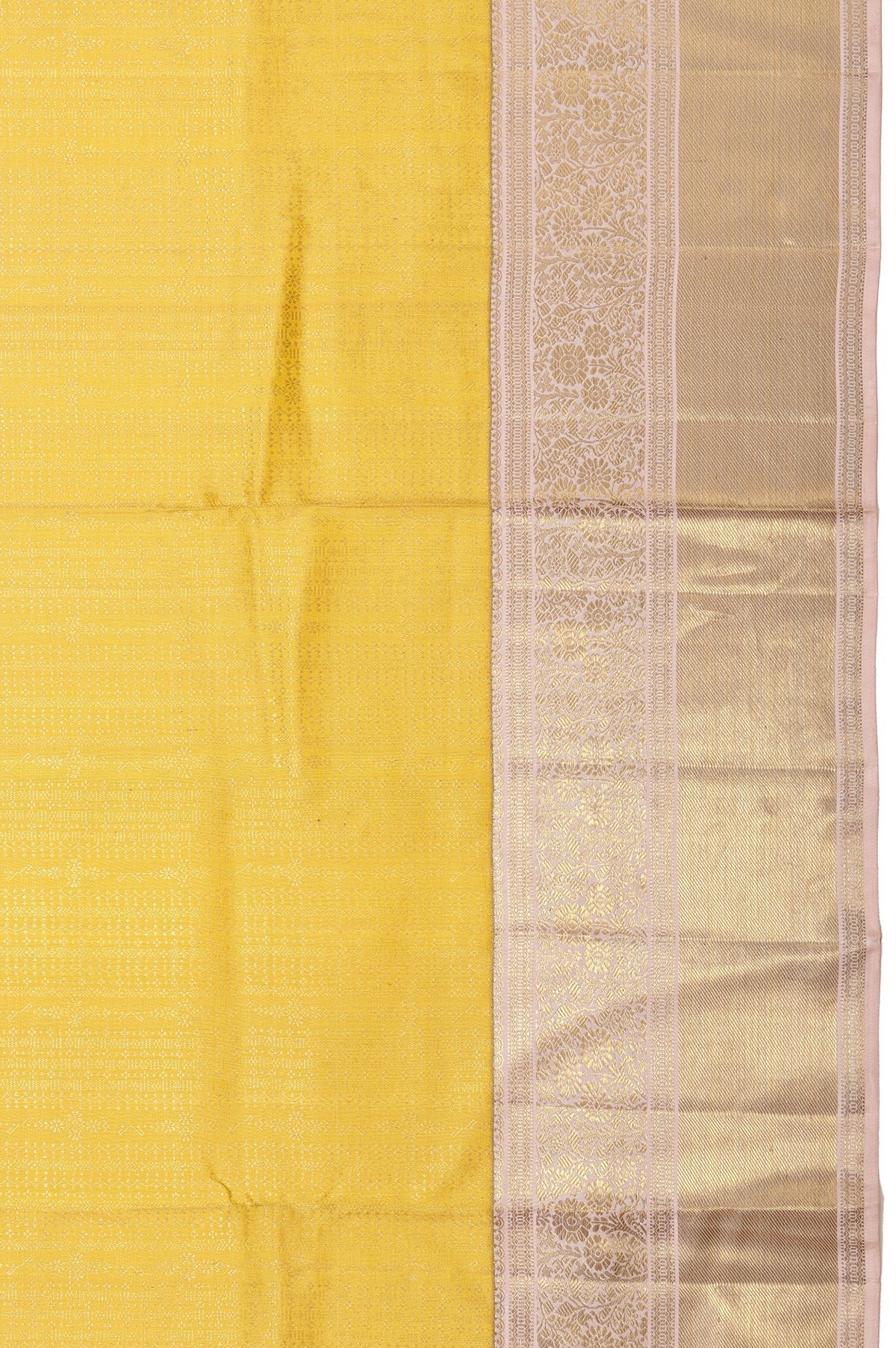 Yellow Kanchipuram Silk Saree with Onion Pink Zari Pallu - Image 3