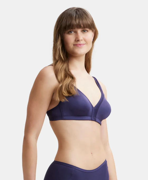 Non Padded Soft Touch Microfiber Elastane Stretch Full Coverage Everyday Bra with Stylized Mesh Panel - Image 3