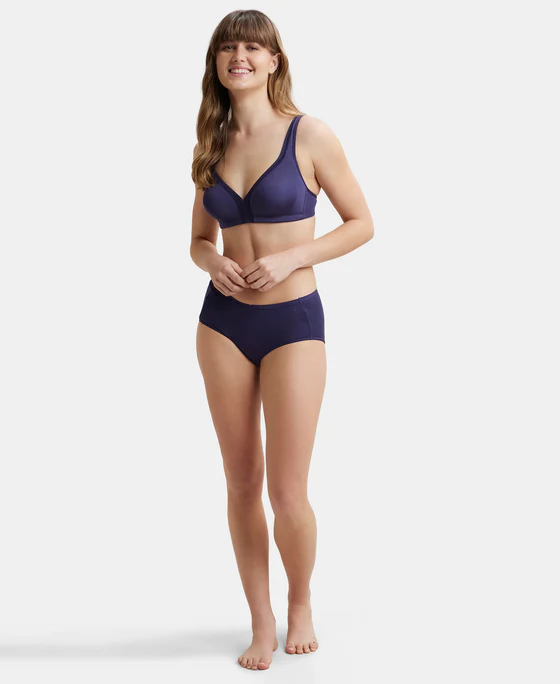 Non Padded Soft Touch Microfiber Elastane Stretch Full Coverage Everyday Bra with Stylized Mesh Panel - Image 5