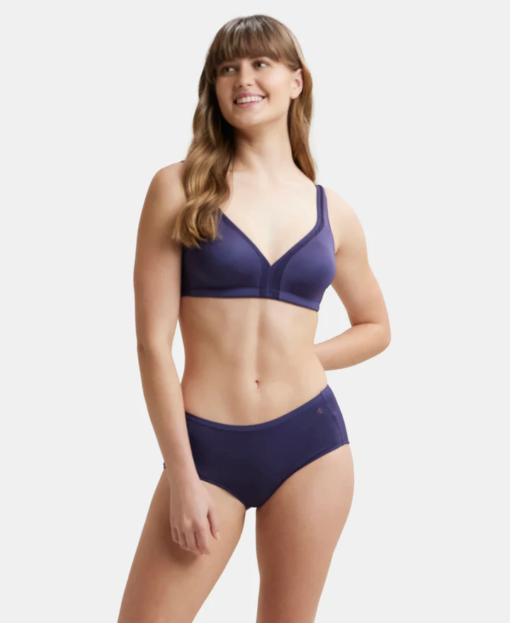 Non Padded Soft Touch Microfiber Elastane Stretch Full Coverage Everyday Bra with Stylized Mesh Panel - Image 7