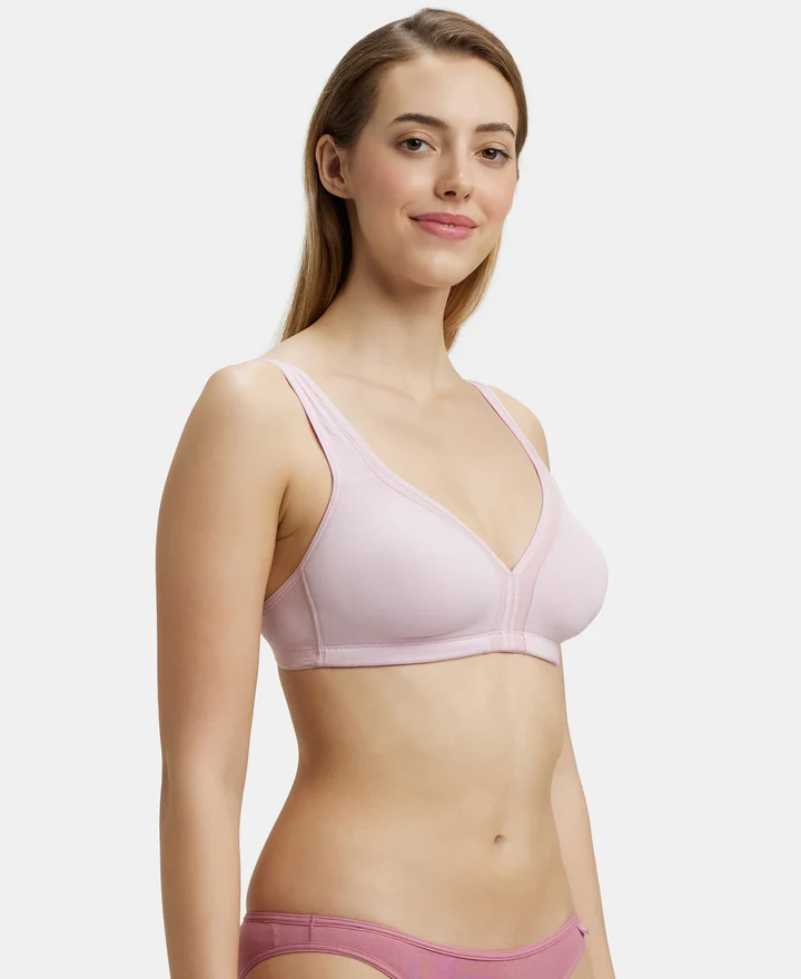 Non Padded Soft Touch Microfiber Elastane Stretch Full Coverage Everyday Bra with Stylized Mesh Panel - Image 9