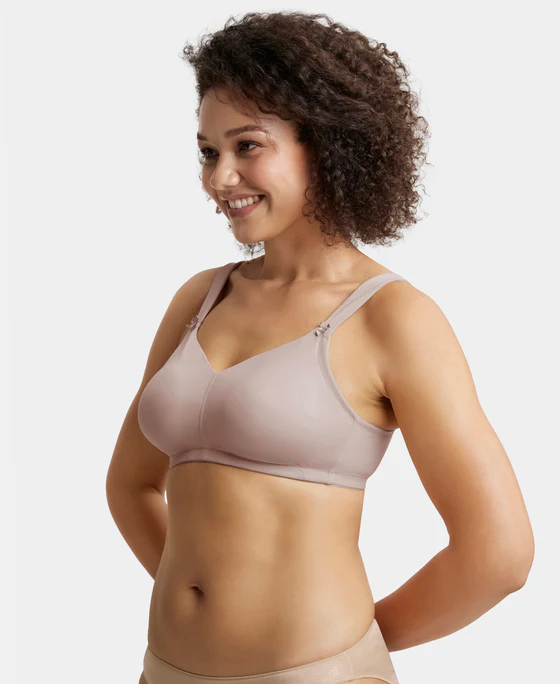 Wire free Non Padded Soft Touch Microfiber Elastane Stretch Full Coverage Minimizer Bra with Broad Cushioned Fabric Strap - Image 2