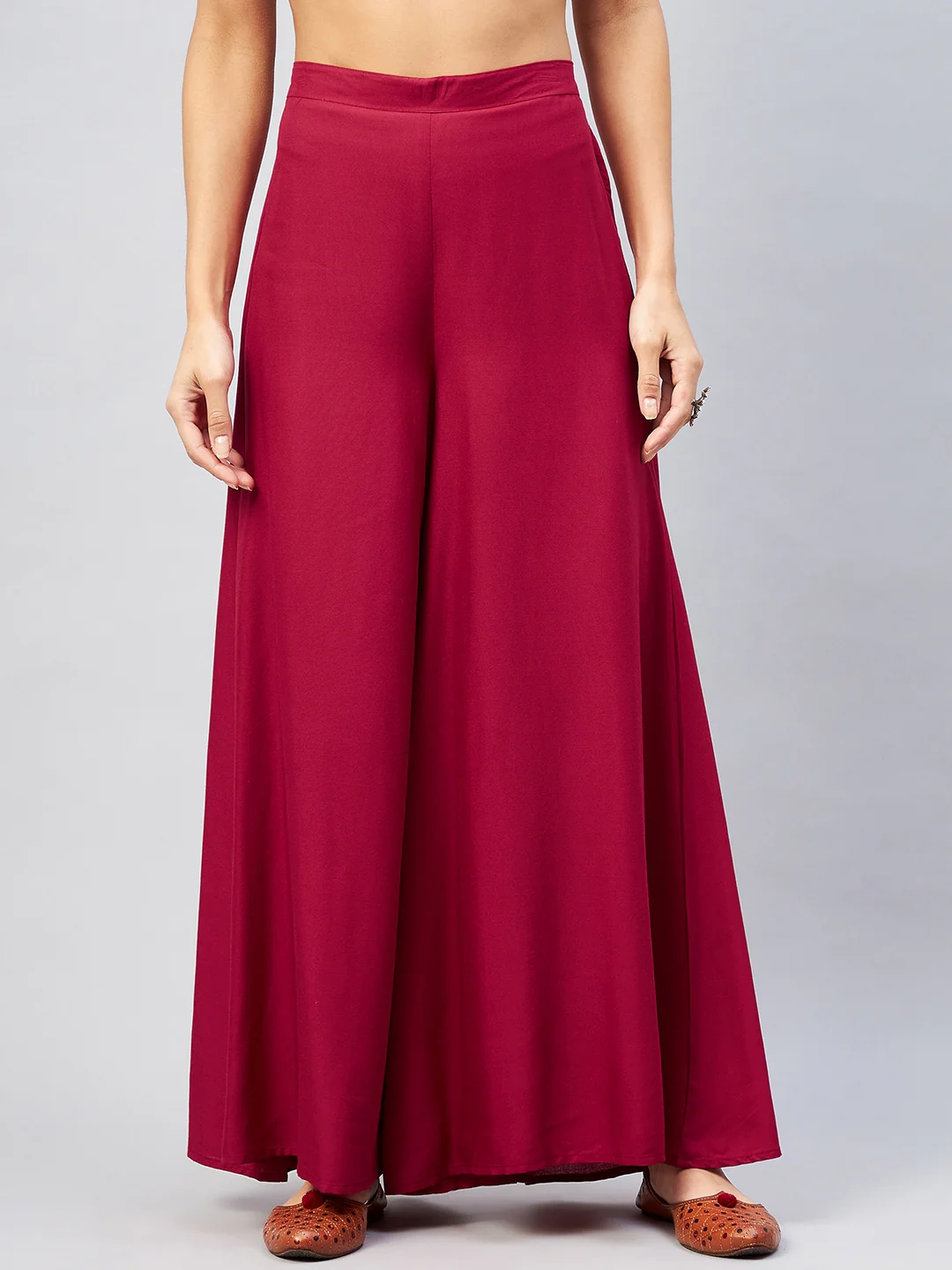 Viscose Rayon Solid Maroon Handloom Palazzo - Image 2