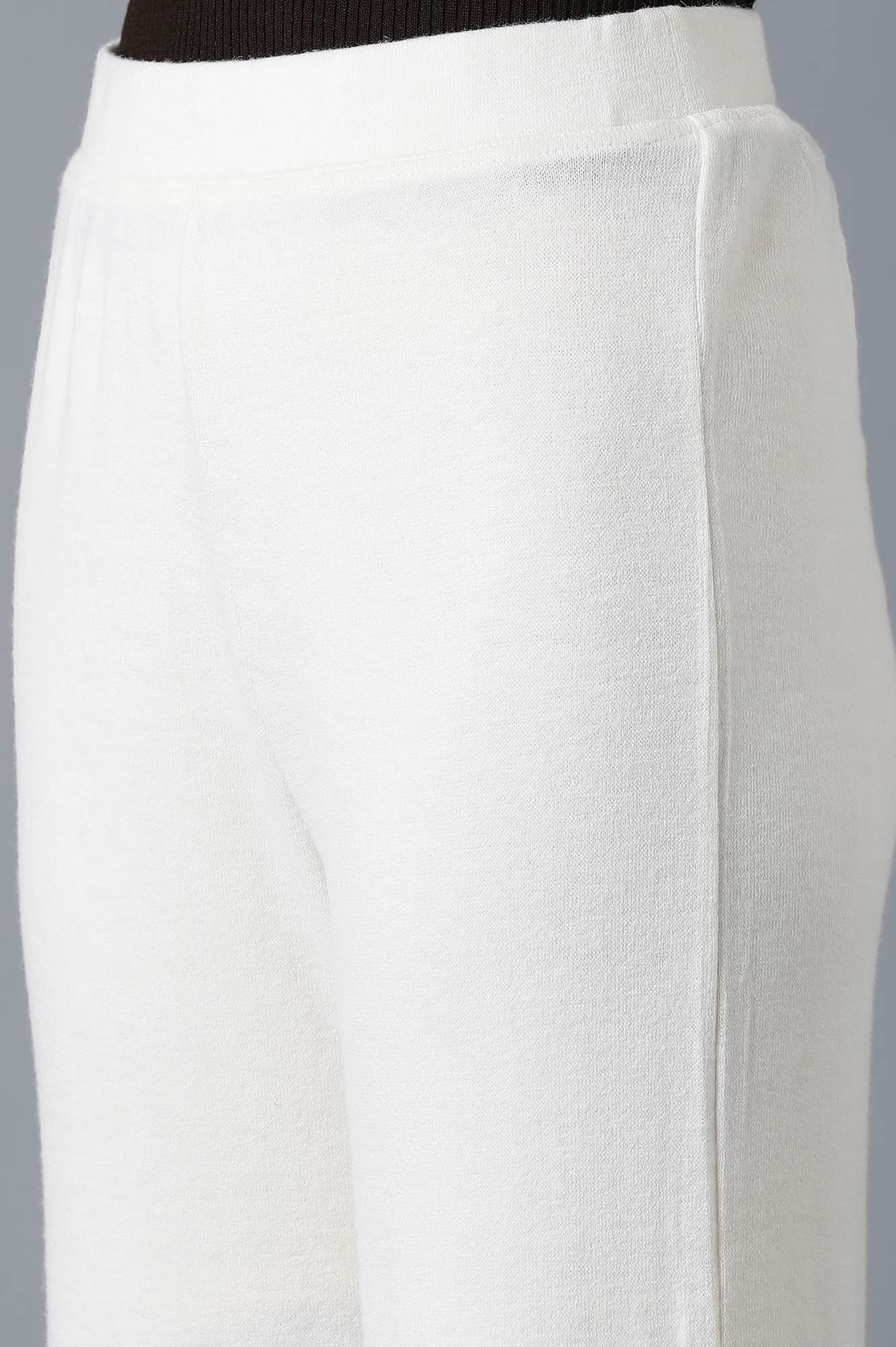 White Solid Straight Fit Palazzo With Elasticated Waistband - Image 7