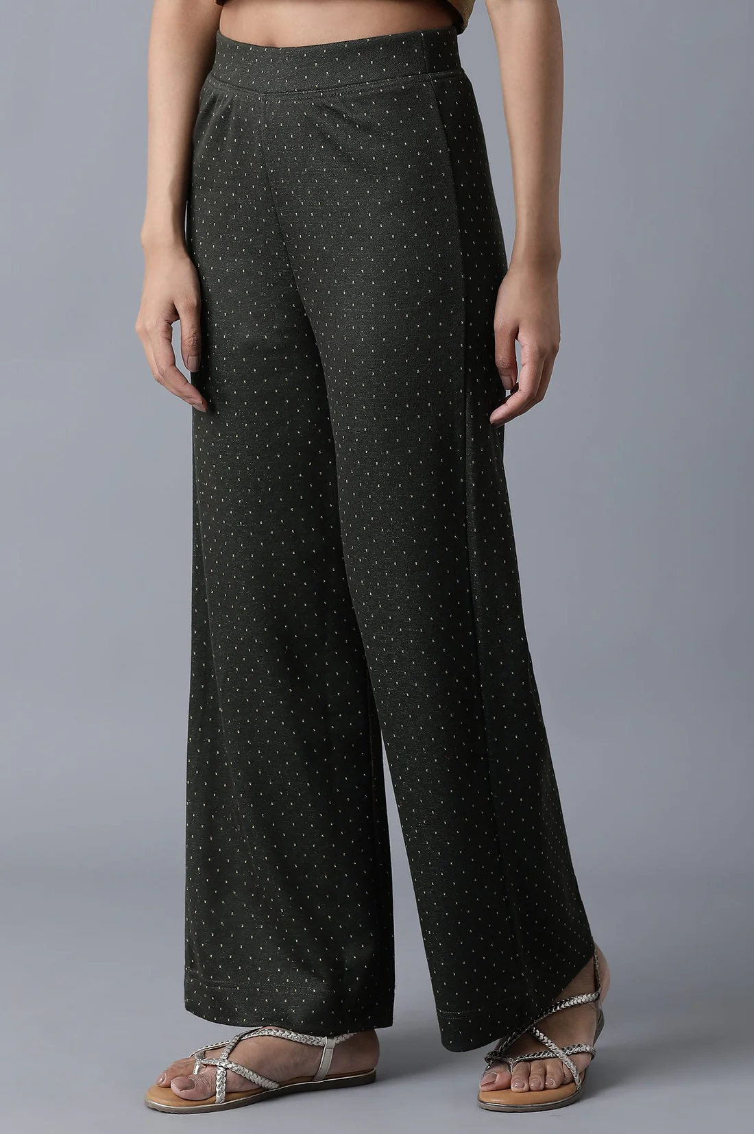 Black Solid Straight Fit Palazzo With Elasticated Waistband - Image 5