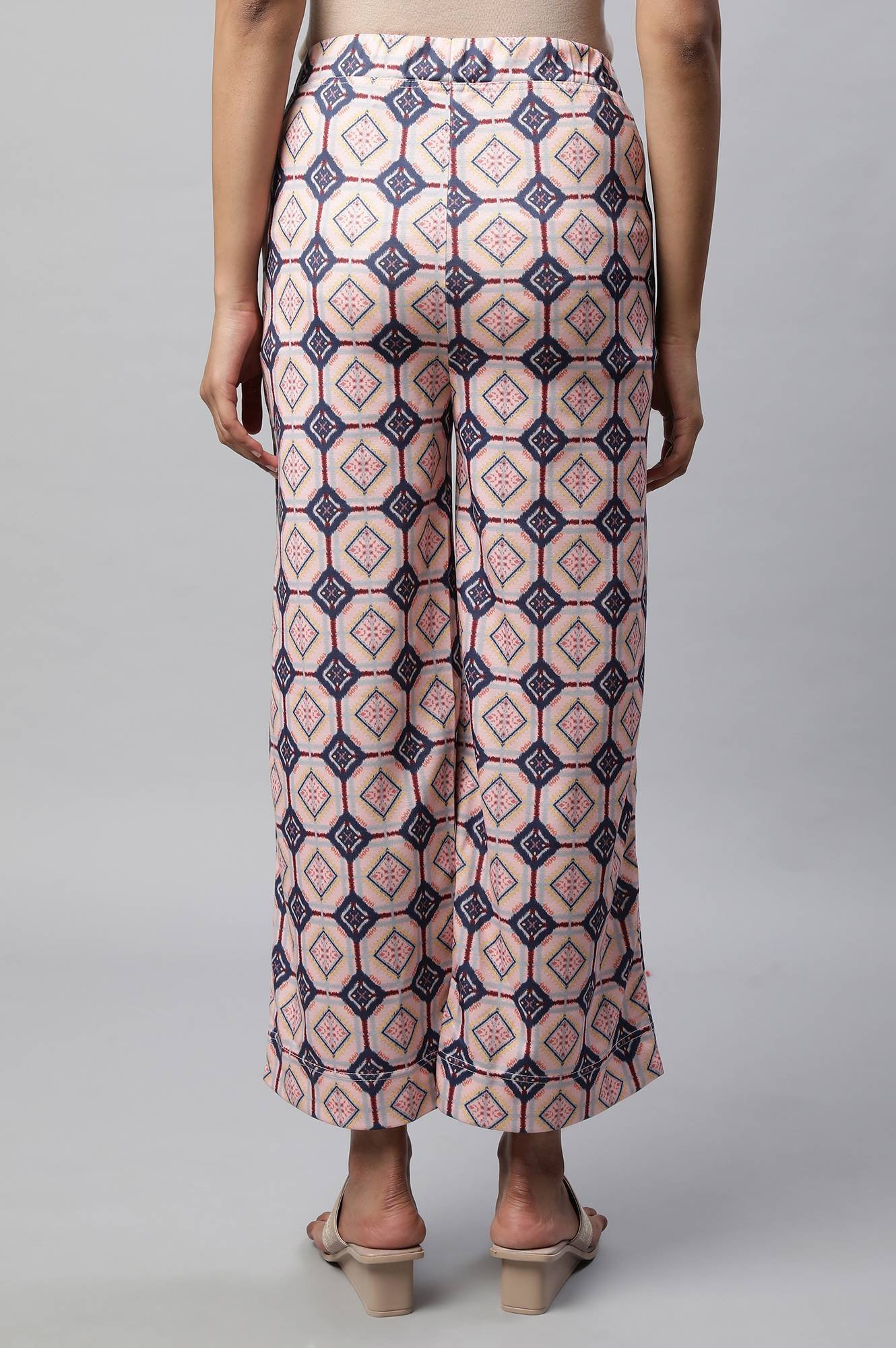 Pink Geometric Printed Straight Fit Palazzo With Elasticated Waist - Image 3