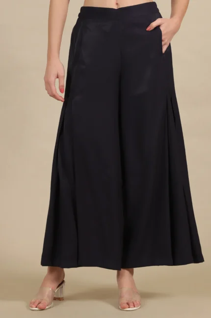 Solid Flared Woven Sharara With Pleats