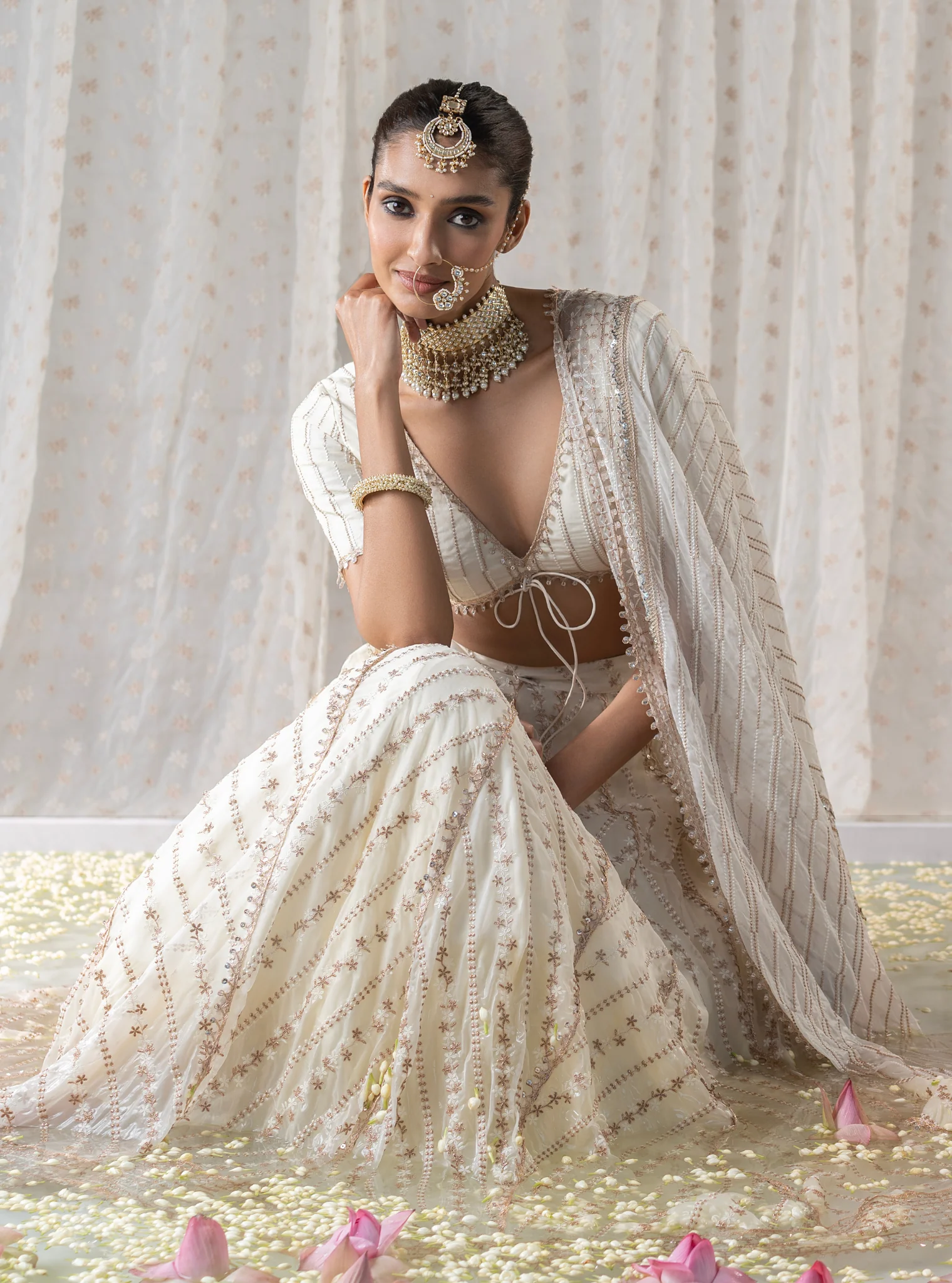 Gulmohar Organza Off White Lehenga - Image 2