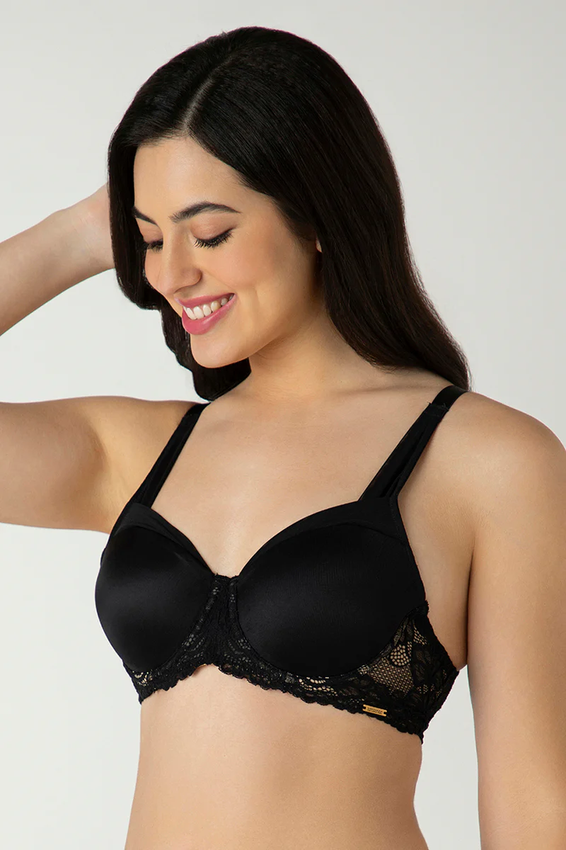 BLACK Glam Lace Padded Wired Balconette Bra - Image 2