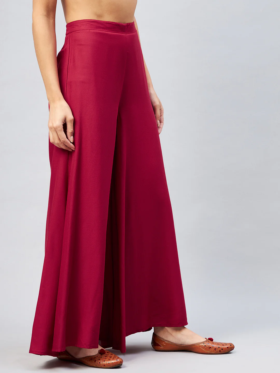 Viscose Rayon Solid Maroon Handloom Palazzo - Image 5