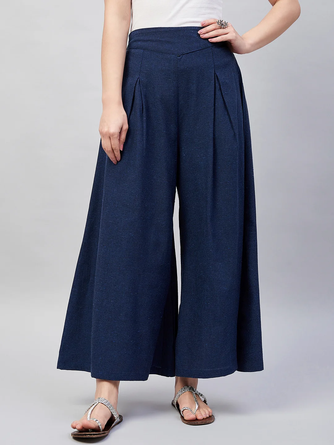 Navy Blue Smart Casual Handloom Palazzo - Image 2
