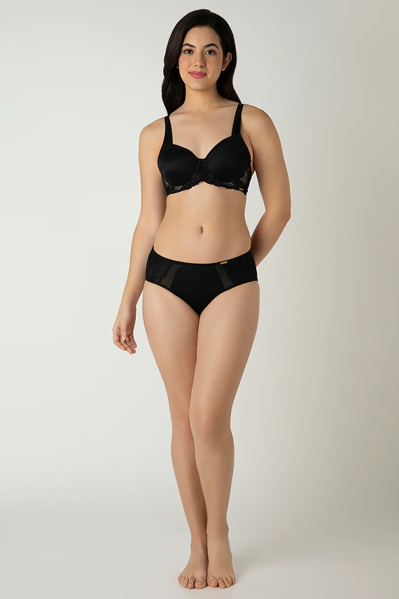 BLACK Glam Lace Padded Wired Balconette Bra - Image 5