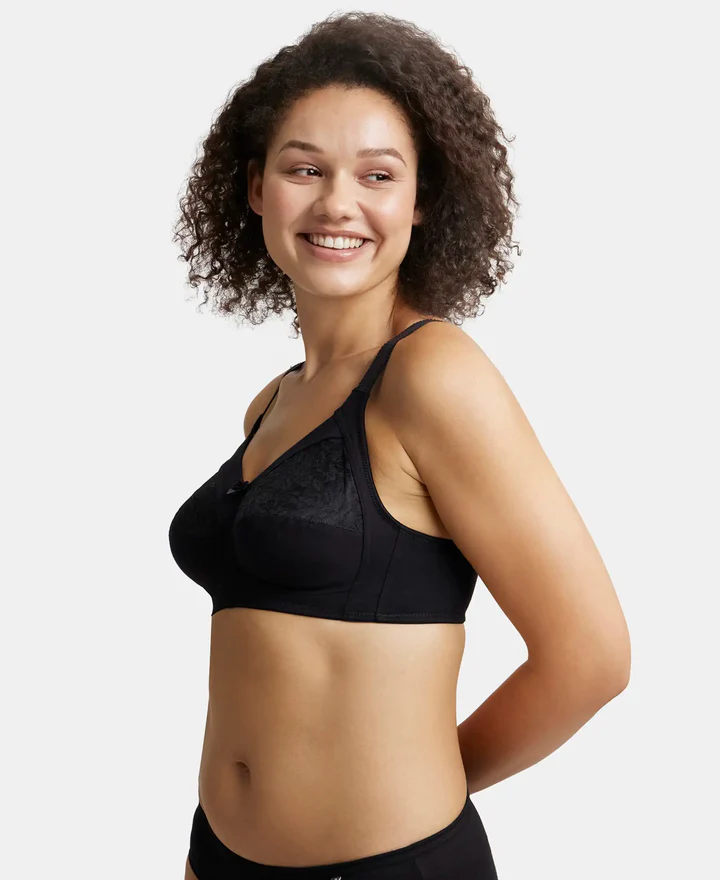 Wire free Non Padded Super Combed Cotton Elastane Stretch Full Coverage Plus Size Bra with Lace Styling - Image 3