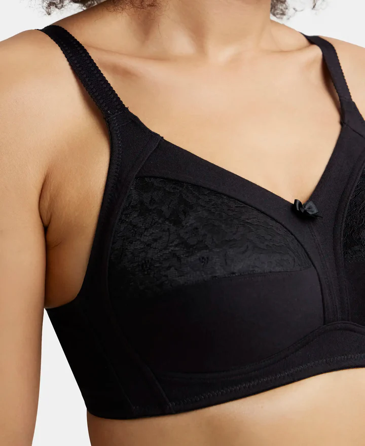 Wire free Non Padded Super Combed Cotton Elastane Stretch Full Coverage Plus Size Bra with Lace Styling - Image 7