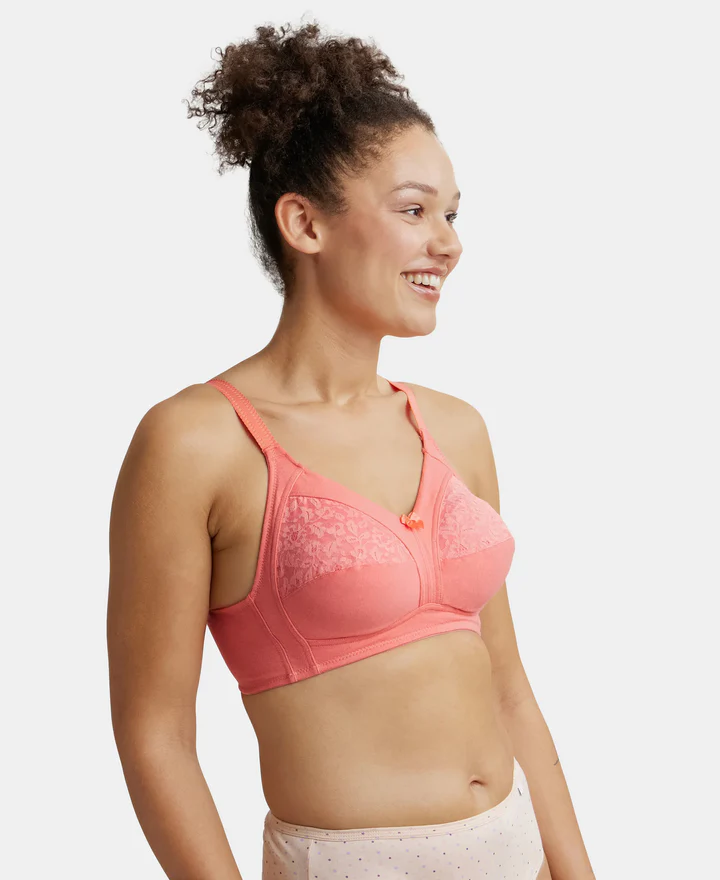 Blush Pink Non Padded Super Combed Cotton Elastane Stretch Full Coverage Plus Size Bra - Image 3