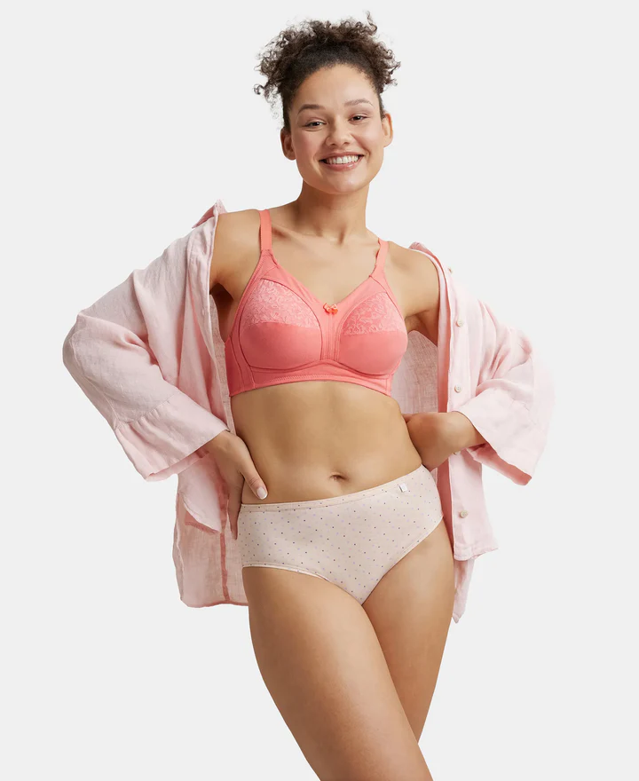 Blush Pink Non Padded Super Combed Cotton Elastane Stretch Full Coverage Plus Size Bra - Image 6