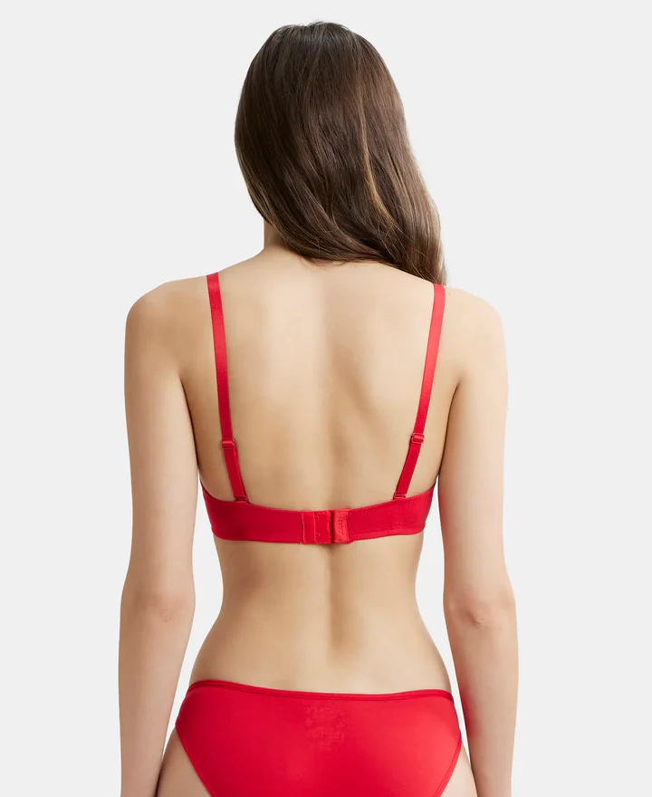 Wired Padded Super Combed Cotton Elastane Stretch Medium Coverage Pushup Bra with Plunge Neck - Image 3