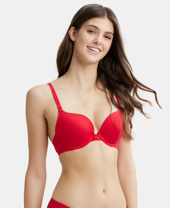 Wired Padded Super Combed Cotton Elastane Stretch Medium Coverage Pushup Bra with Plunge Neck - Image 5