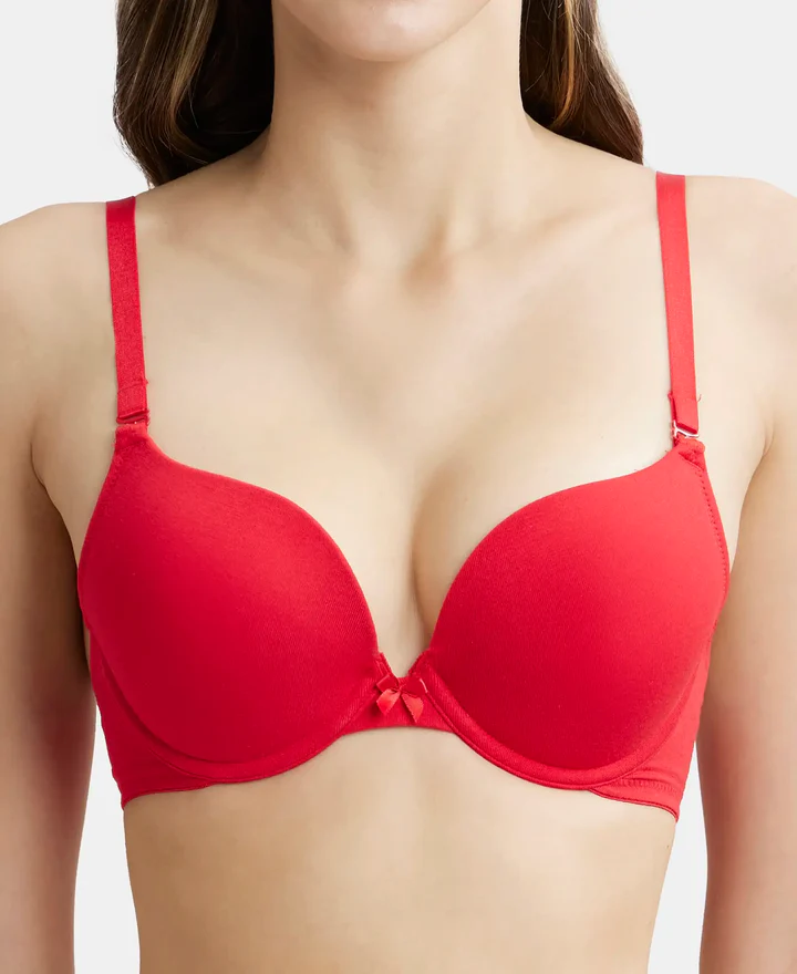 Wired Padded Super Combed Cotton Elastane Stretch Medium Coverage Pushup Bra with Plunge Neck - Image 8