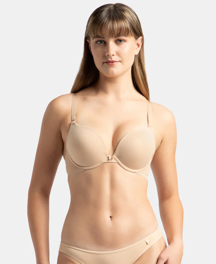 Wired Padded Super Combed Cotton Elastane Stretch Medium Coverage Pushup Bra with Plunge Neck - Image 9