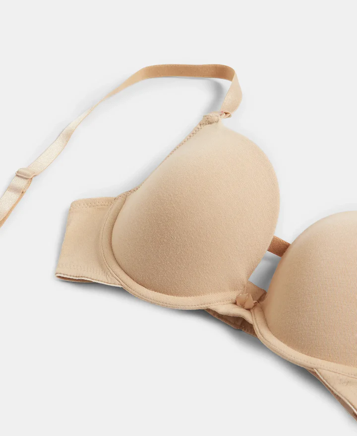 Wired Padded Super Combed Cotton Elastane Stretch Medium Coverage Pushup Bra with Plunge Neck - Image 19