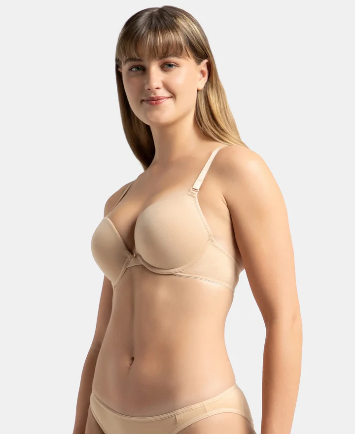Wired Padded Super Combed Cotton Elastane Stretch Medium Coverage Pushup Bra with Plunge Neck - Image 10