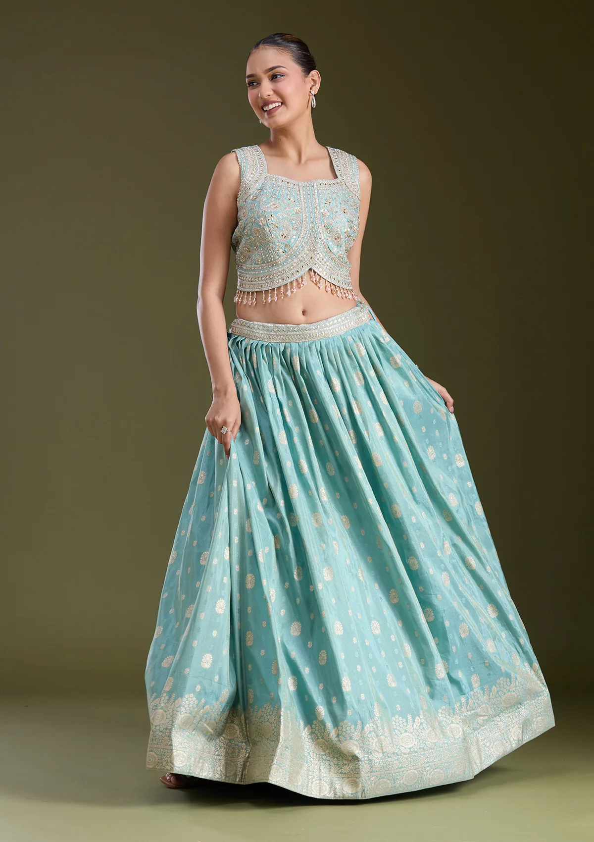 Sequins Banarasi Readymade Lehenga - Image 13