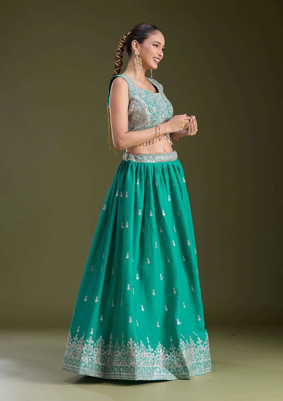 Zariwork (Silver) Soft Raw Silk Readymade Lehenga - Image 24