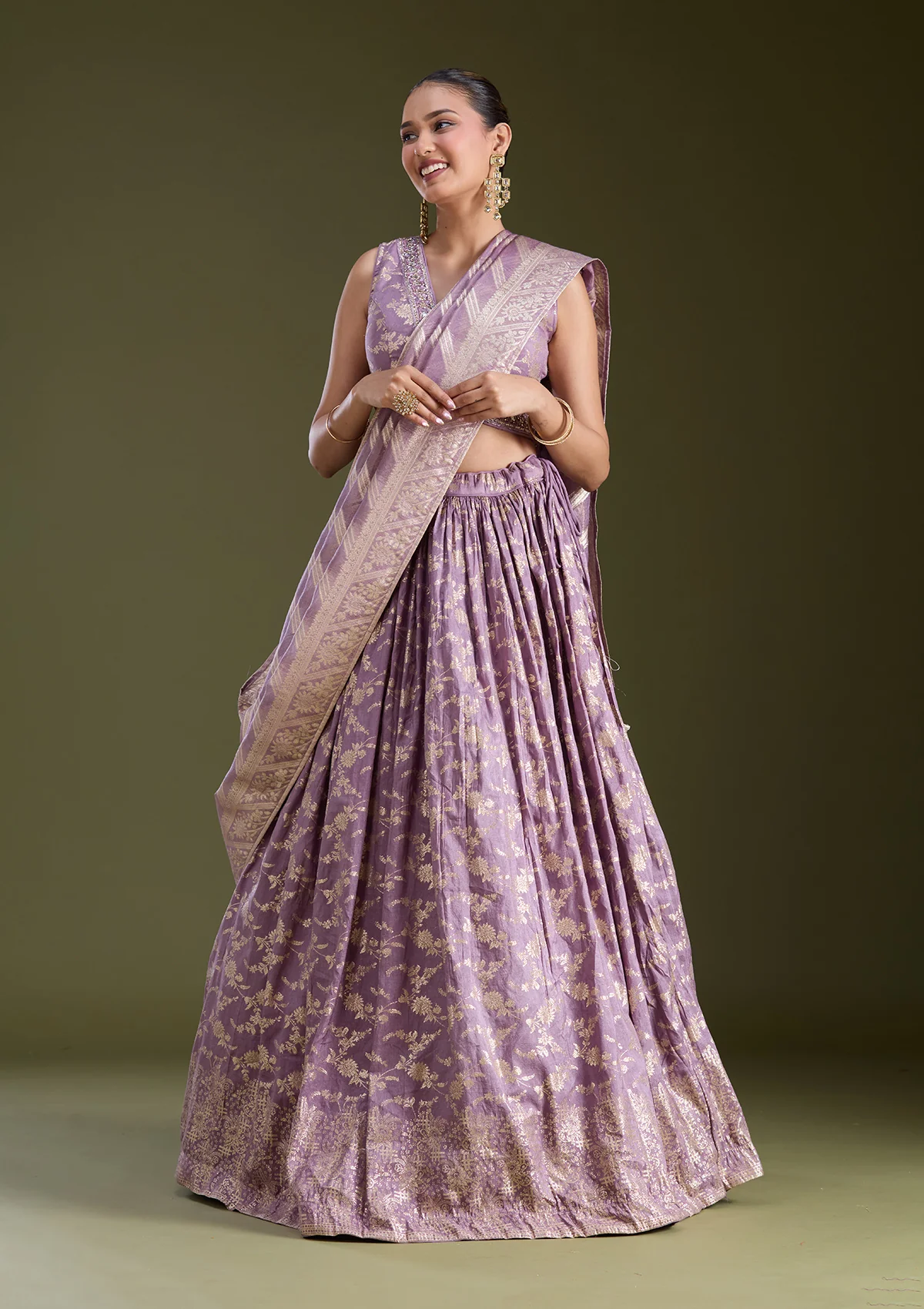 Sequins Soft Raw Silk Readymade Lehenga - Image 2