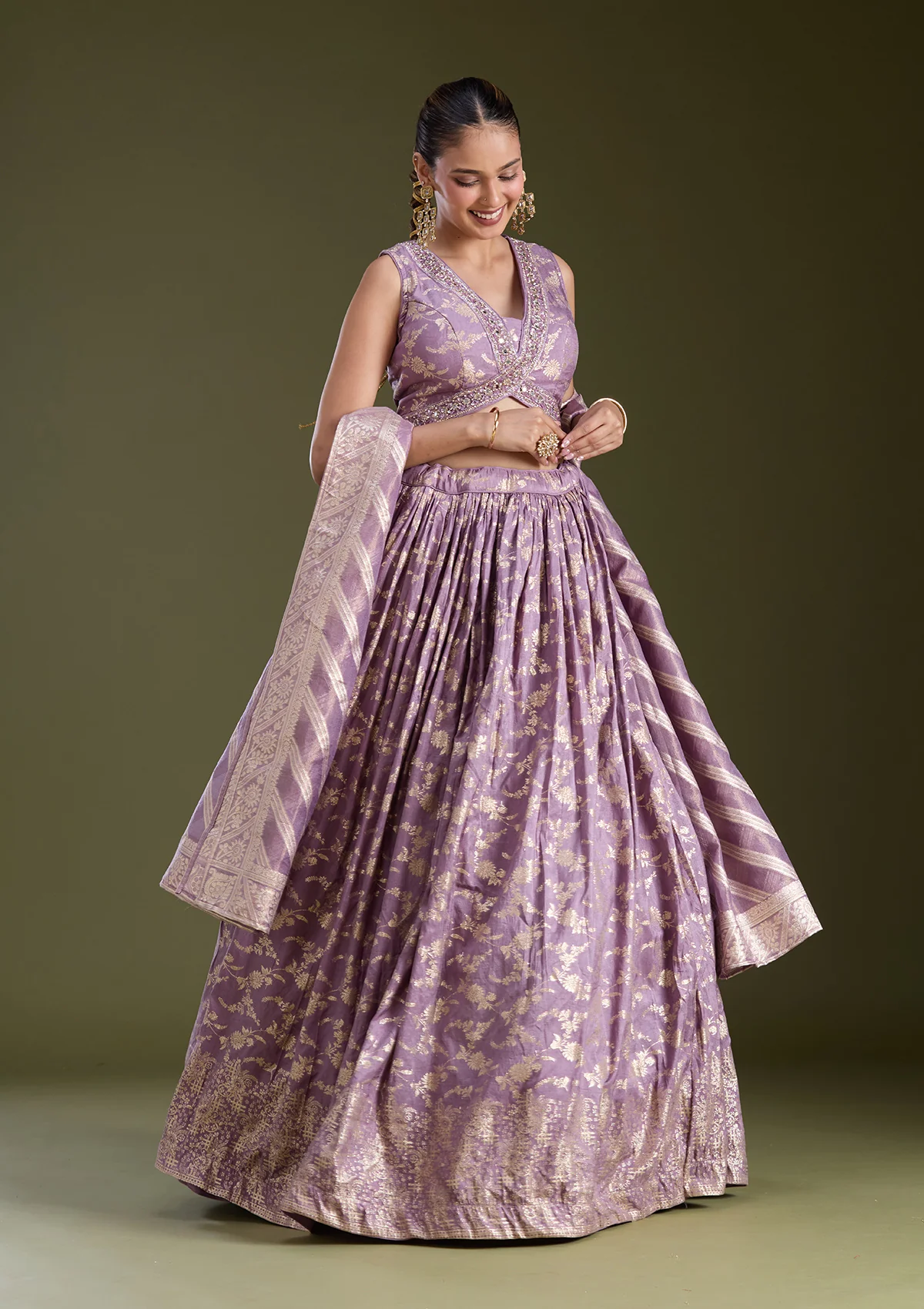 Sequins Soft Raw Silk Readymade Lehenga