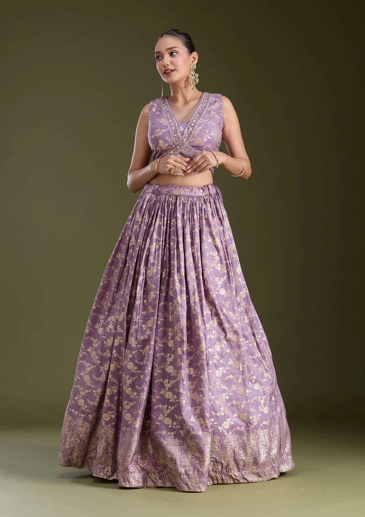 Sequins Soft Raw Silk Readymade Lehenga - Image 4