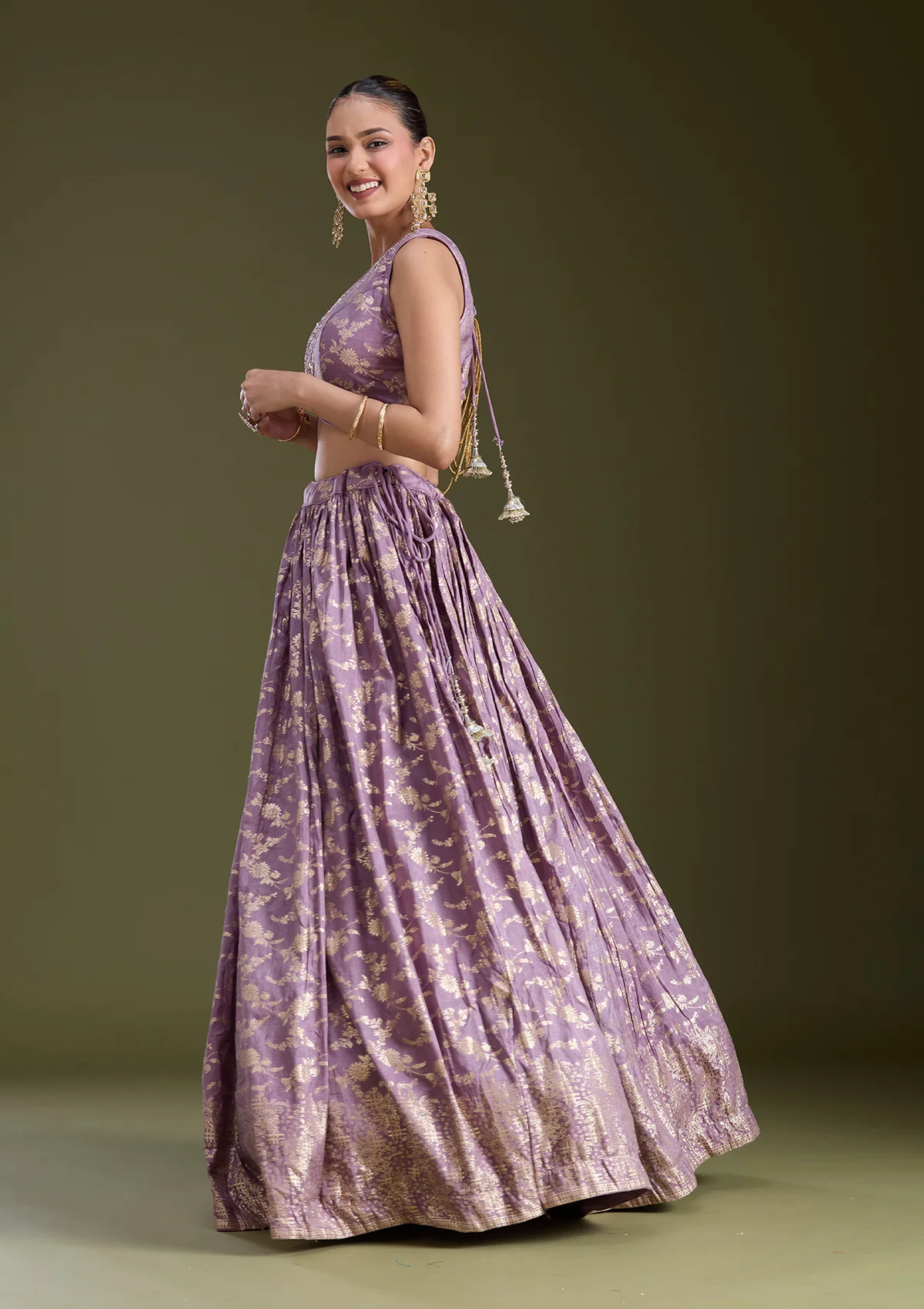 Sequins Soft Raw Silk Readymade Lehenga - Image 5
