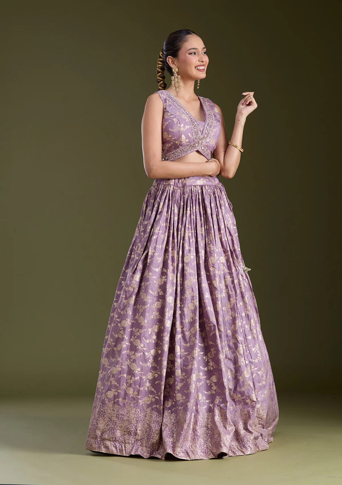 Sequins Soft Raw Silk Readymade Lehenga - Image 6