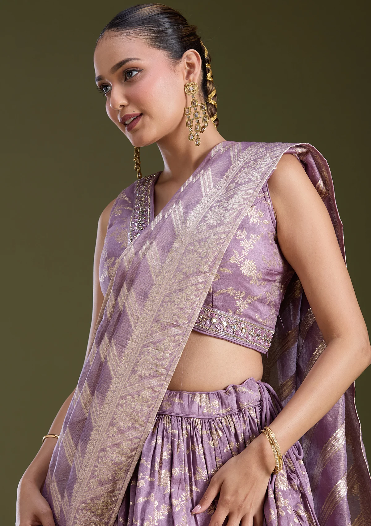 Sequins Soft Raw Silk Readymade Lehenga - Image 7
