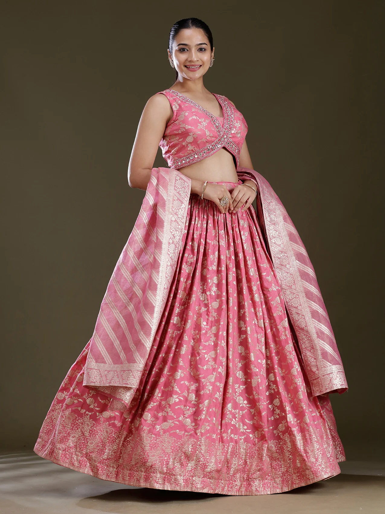Sequins Soft Raw Silk Readymade Lehenga - Image 11