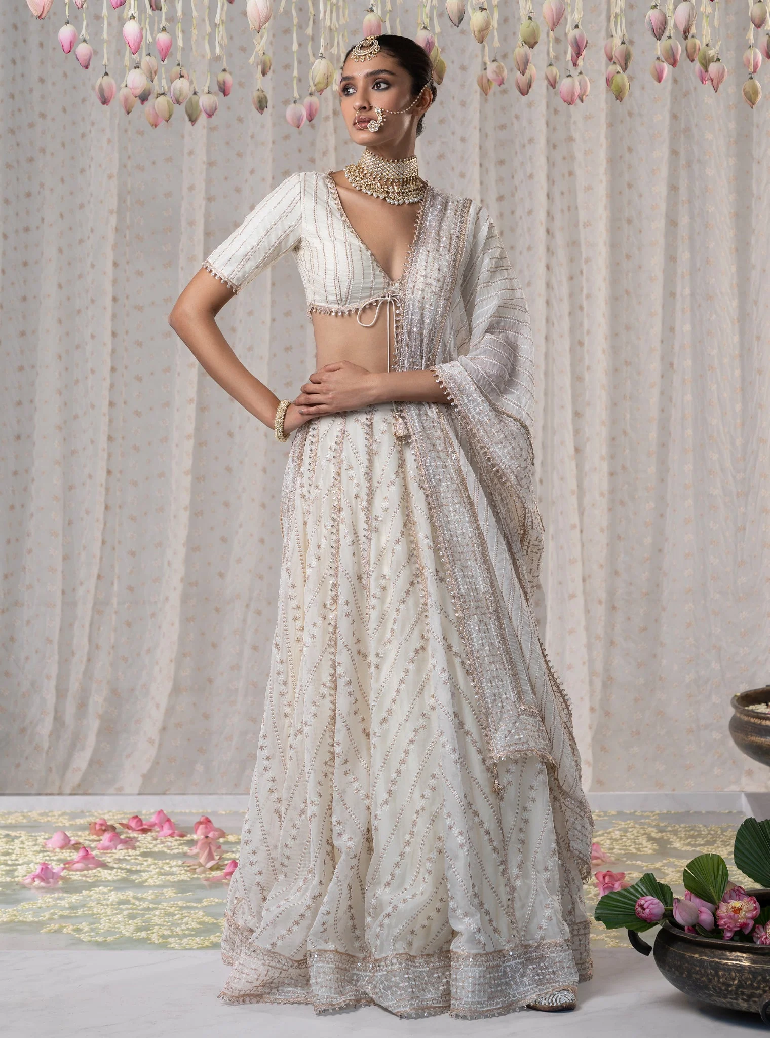 Gulmohar Organza Off White Lehenga - Image 4