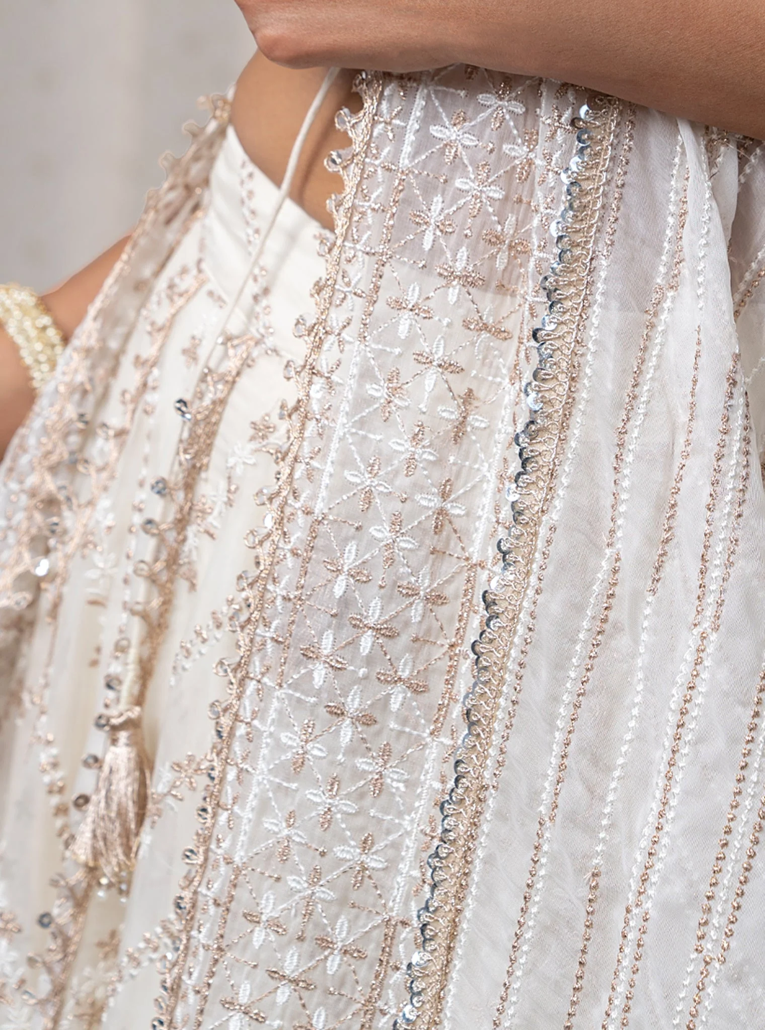Gulmohar Organza Off White Lehenga - Image 7