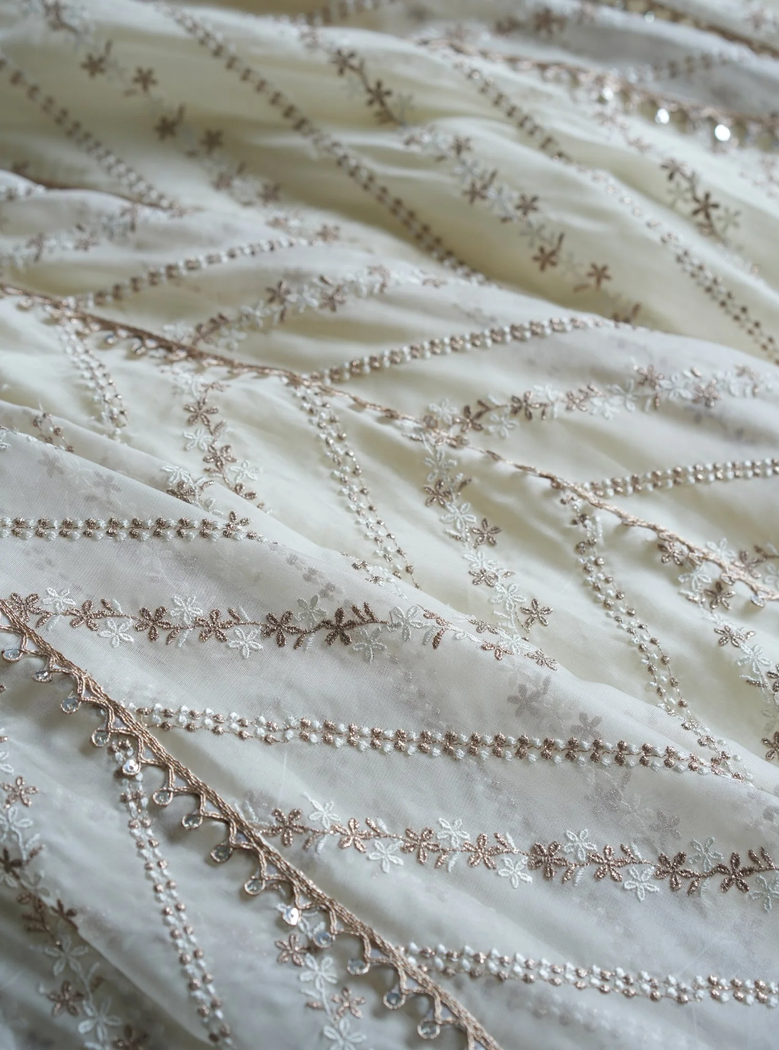 Gulmohar Organza Off White Lehenga - Image 8