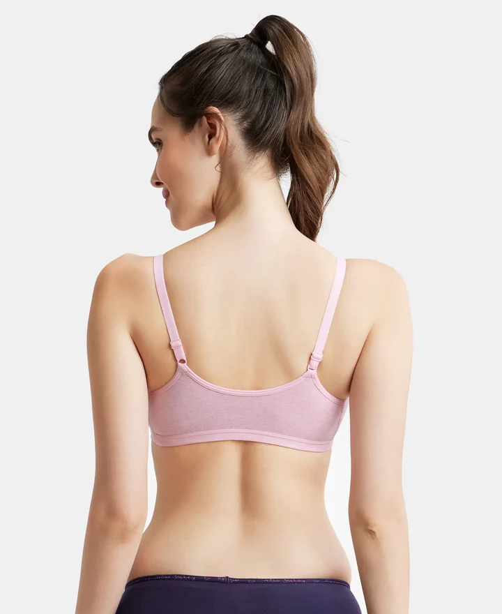Wire free Padded Super Combed Cotton Elastane Stretch Full Coverage Slip-On Beginners Bra - Image 4