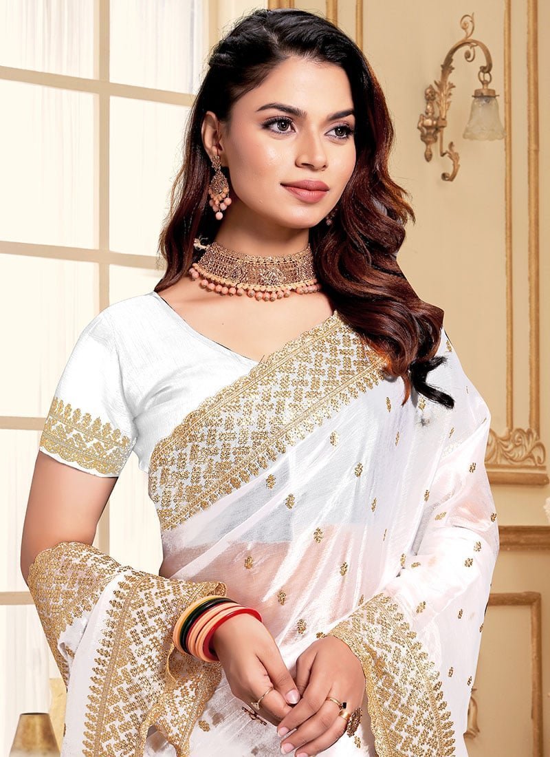 Zari Embroidered Sequins Saree Festive Wear - Image 12