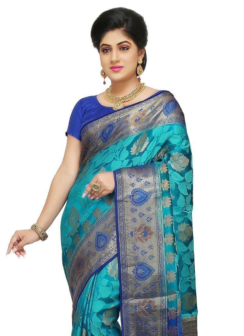 Blue Pure Silk Saree Festive Wear - Image 2