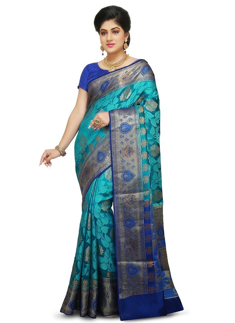 Blue Pure Silk Saree Festive Wear