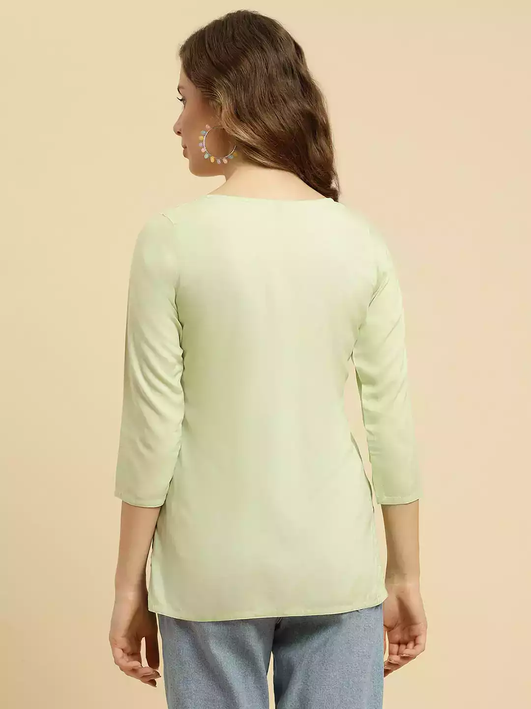 Pista Green Pashmina Work Short Kurti - Image 7