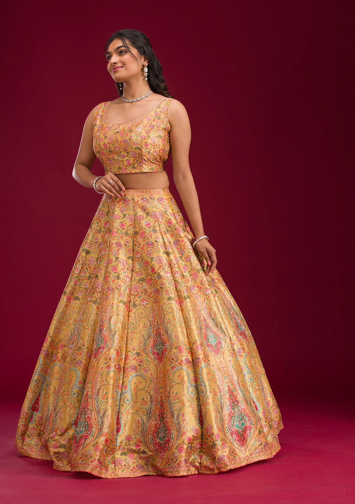 Mustard Silver Zariwork Banarasi Readymade Lehenga - Image 3