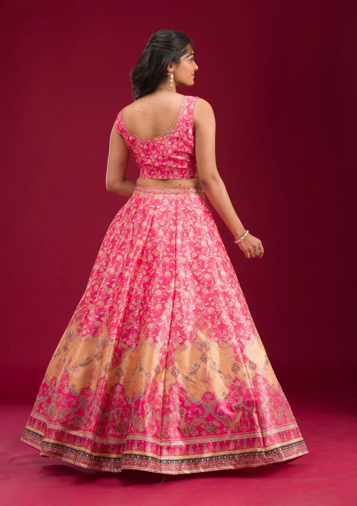 Rani Pink Swarovski Raw Silk Readymade Lehenga - Image 2