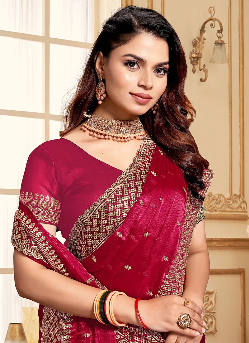 Zari Embroidered Sequins Saree Festive Wear - Image 3