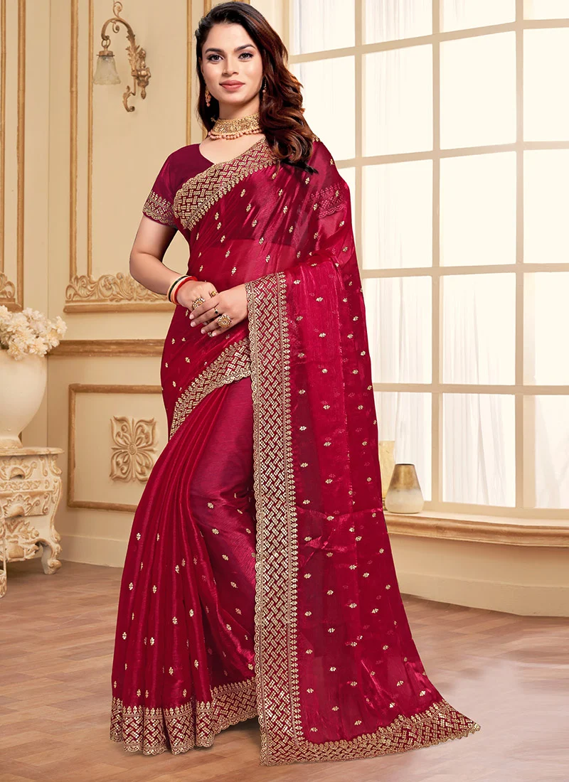 Zari Embroidered Sequins Saree Festive Wear - Image 2