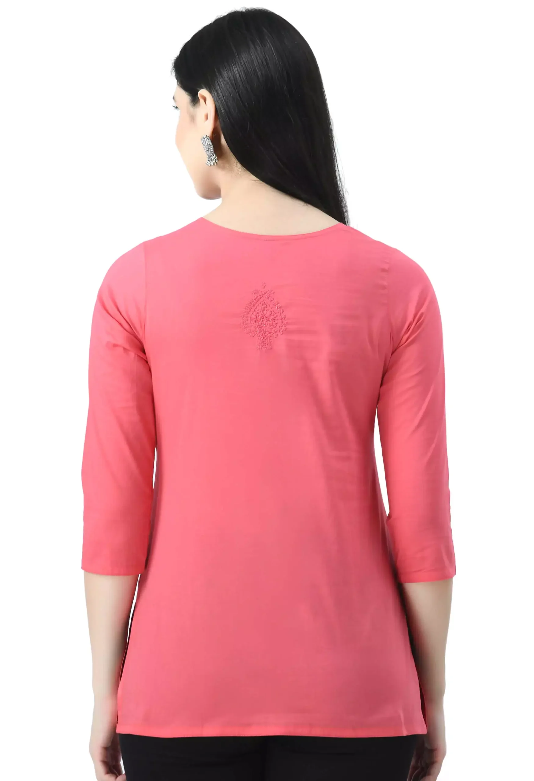 Pink Self Chikankari Short Kurti - Image 5