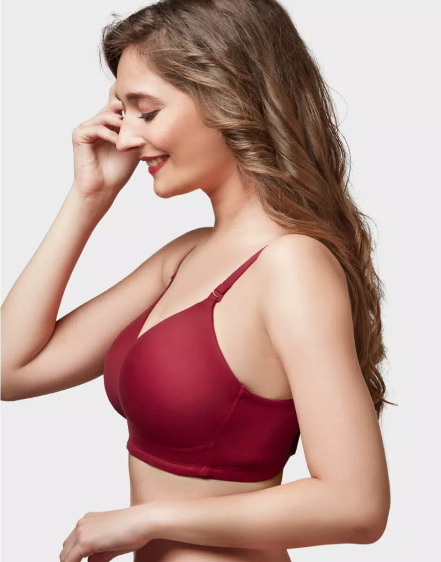 Wine Red Moulded Feather Non Padded Full Coverage Women Bra - Image 3